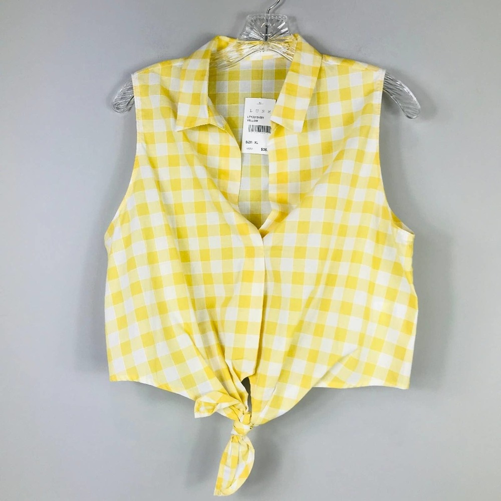 Lush NWT Gingham Tie Hem Top - Picture 2 of 4